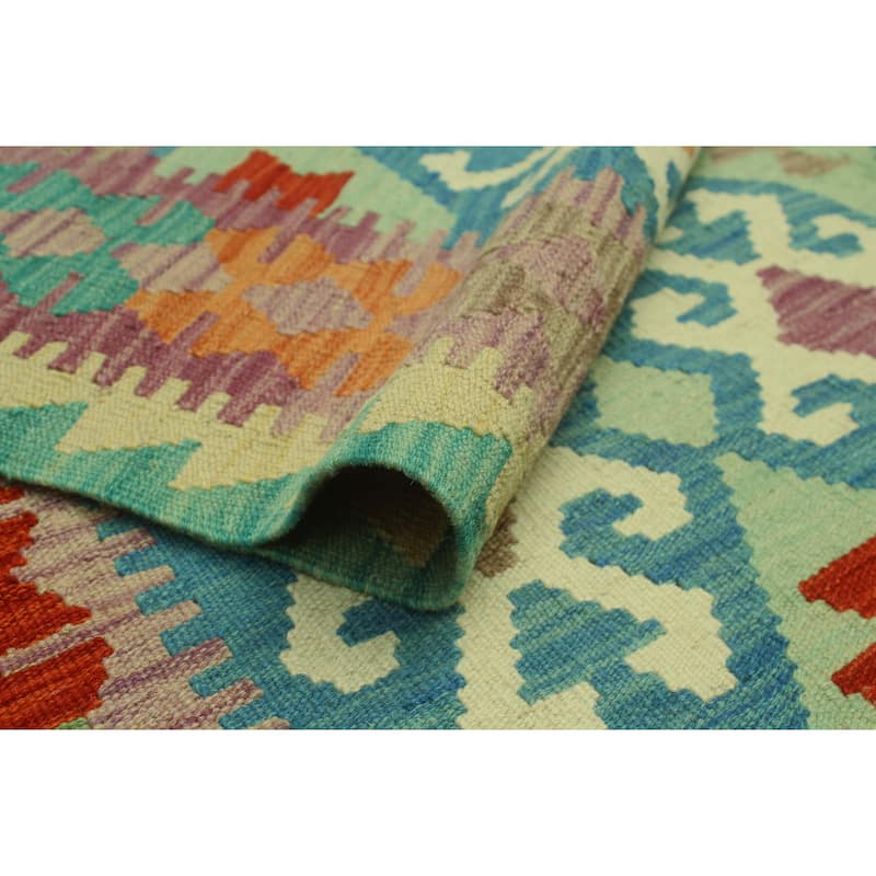 Hand-Woven Sangat Kilim Husnu Lt. Green/Purple Rug - 5'0" x 6'4"