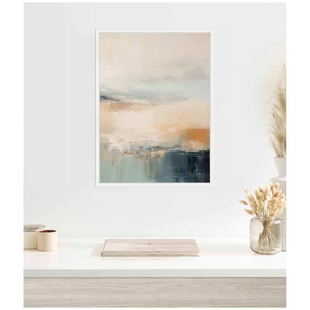 Kate and Laurel Blue Beach Ocean Coastal Abstract 3 by The Creative Bunch Studio Framed Canvas Wall Art Print