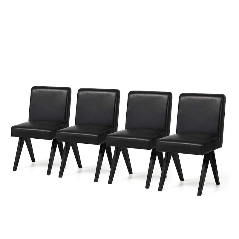 Glitzhome Set of 4 Faux Leather Upholstered Side Dining Chairs with V-shaped Wood Legs