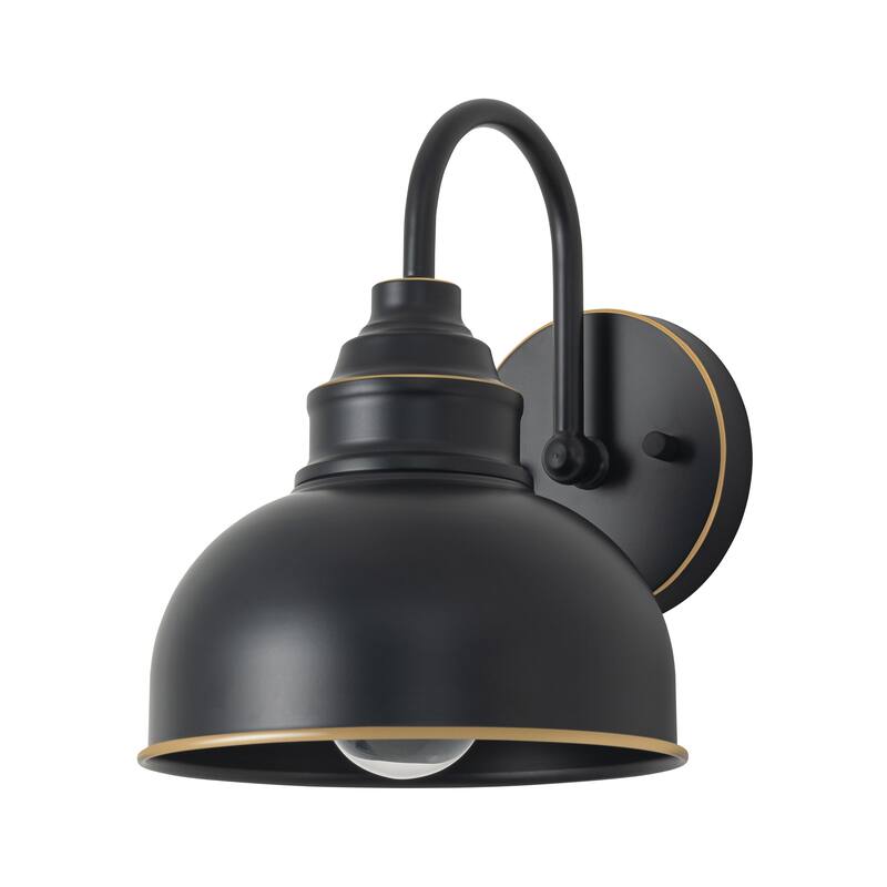 C Cattleya 1-Light Black Gooseneck Outdoor Barn Light with Gold Edges - W7.5"xE9"xH9.75"