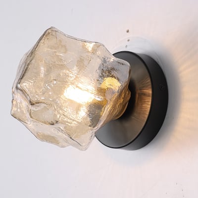 1-Light Modern Glass Wall Sconce - Clear Glass Shade Wall Light for Living Room, Bedroom, and Hallway