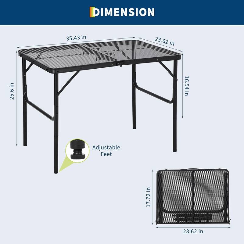Adjustable Height Camping Grill Folding Table for Outdoor Camping, Travel Cooking, BBQ, Picnic - N/A