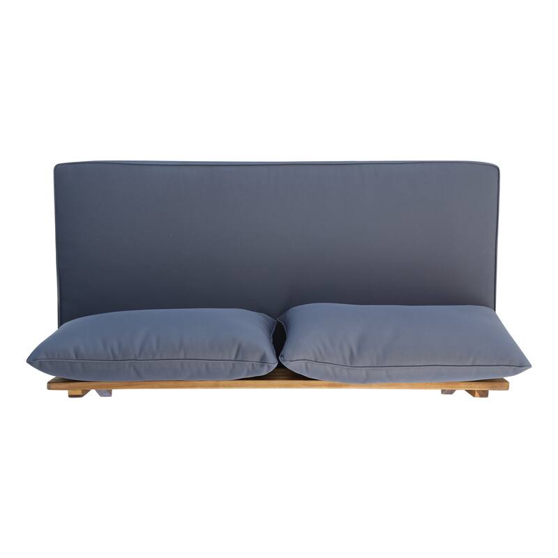 Roomfitters Outdoor Loveseat with Acacia Wood Frame and Navy Cushions, Patio 2-Seat Sofa, Grey