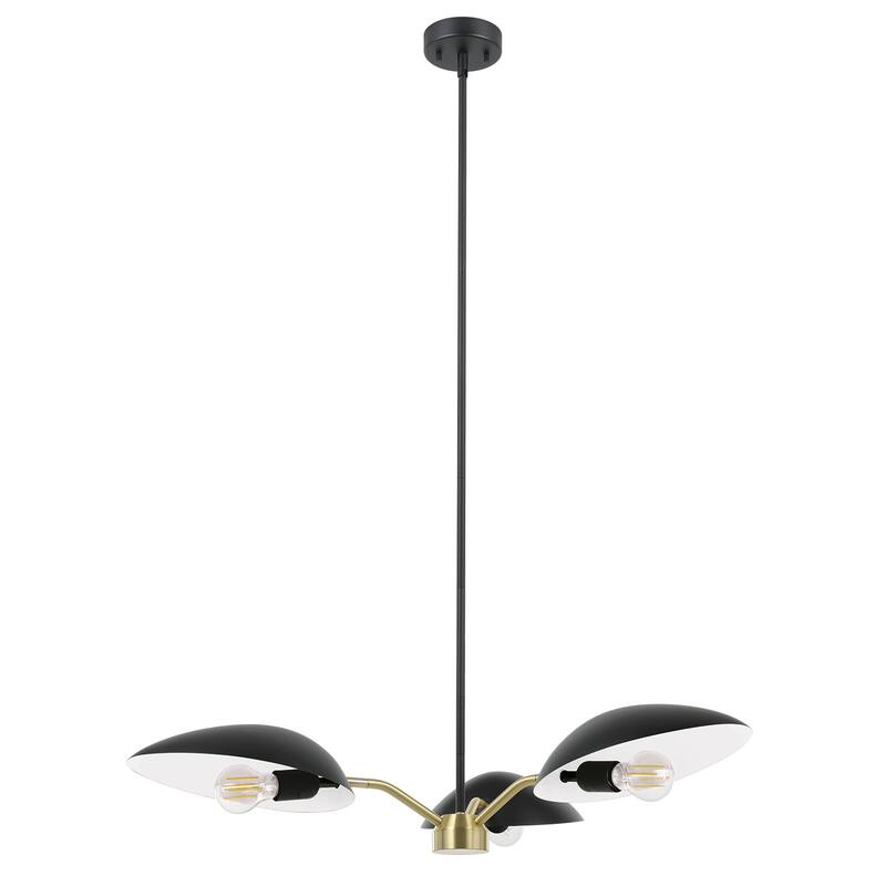 Lindmoor - 3-Light Chandelier Black Finish - Brushed Brass Accents - White