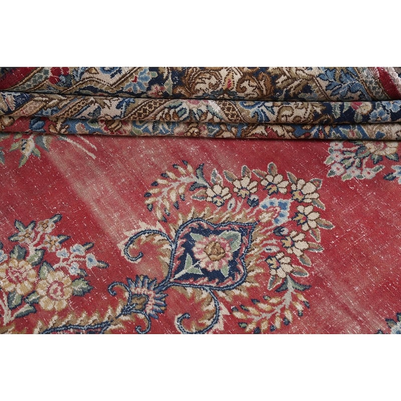 Antique Vegetable Dye Floral Kerman Persian Wool Area Rug Hand-knotted - 11'0" x 14'5"