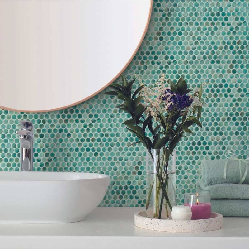 The Tile Life Eterna Penny 12x12 Kena Round Glass Mosaic Floor, Wall & Backsplash Tile
