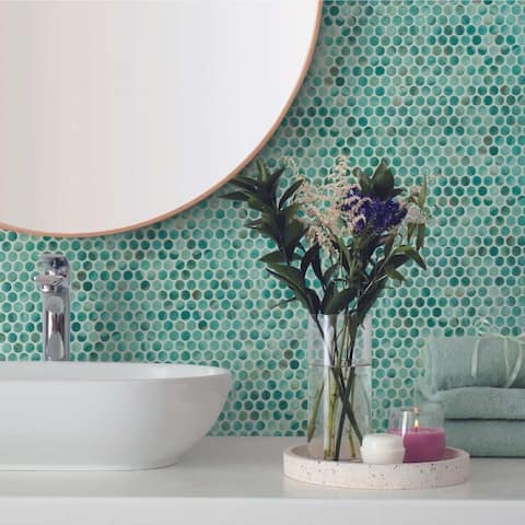 The Tile Life Eterna Penny Recycled Glass Mosaic TileKena Teal Turquoise