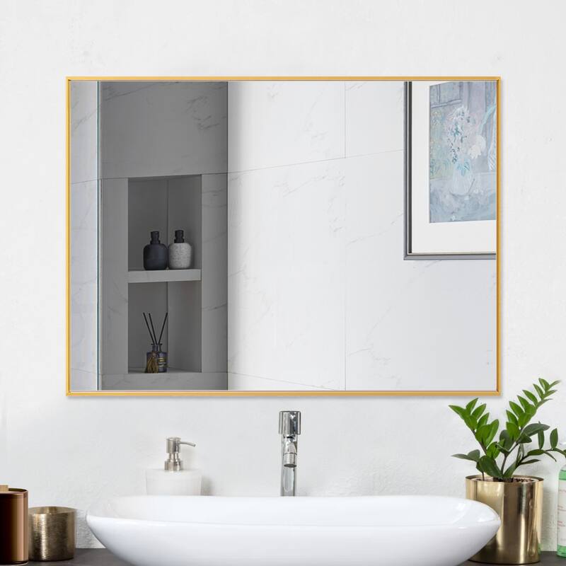 Modern Rectangle Metal Framed Bathroom Vanity Mirror Wall Mirror