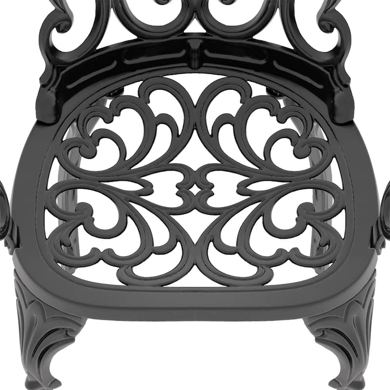 Cast Aluminum Patio Dining Chair 2PCS With Black Frame and Beige Cushions