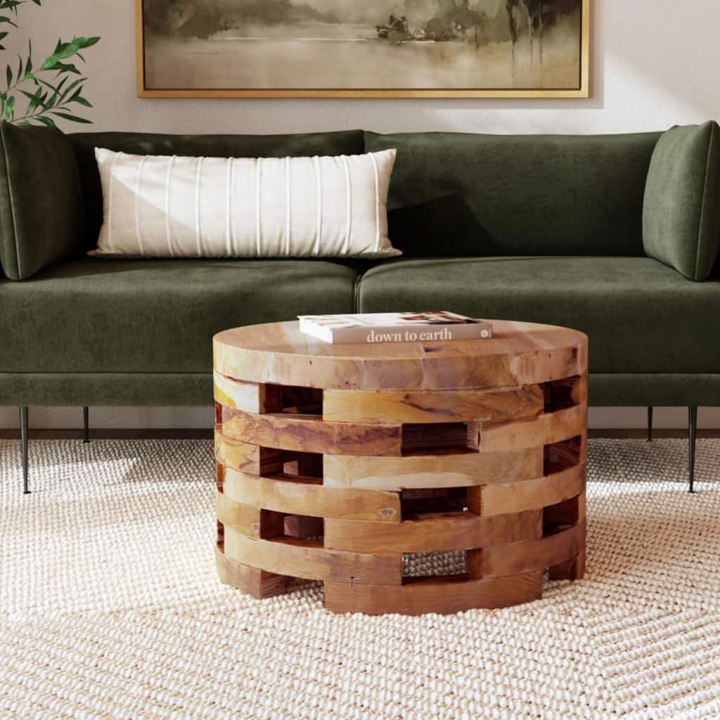 Natural Cross-Cut Solid Wood Drum Coffee Table by East at Main