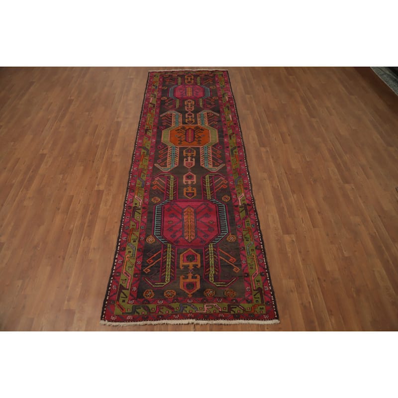 Hand Knotted Oriental 100% Wool Carpet Traditional Tribal Greys & Charcoal Ardebil Runner Rug - 10' 8'' X 3' 7''
