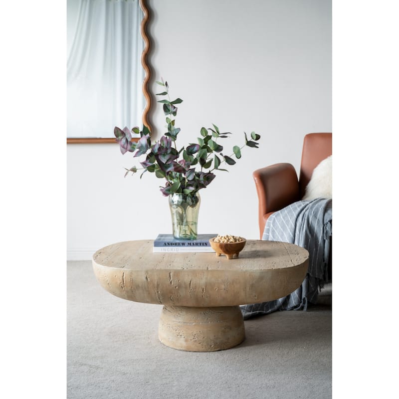 36x24x15" Cement Oval Coffee Table with rounded pedestal base