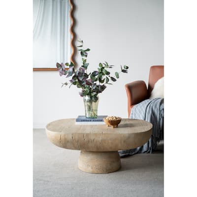 36x24x15" Cement Oval Coffee Table with rounded pedestal base