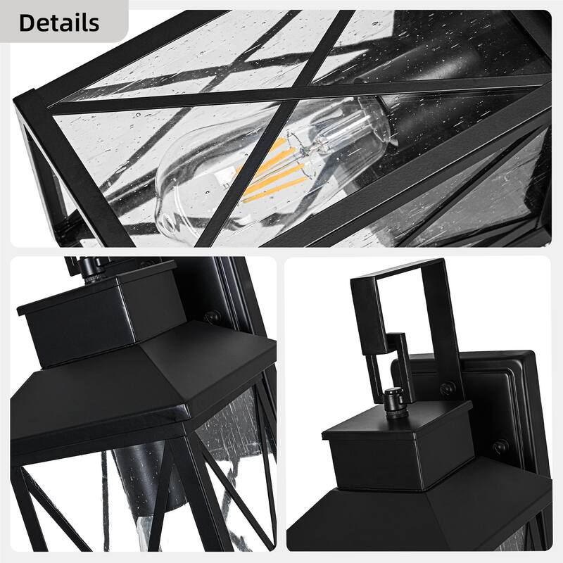 15 in. 1-Light Matte Black Outdoor Wall Sconce with Clear Seeded Glass - E26, Wet Rated, Modern Style