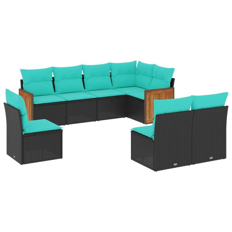 vidaXL 8 Piece Patio Sofa Set with Cushions Black Poly Rattan