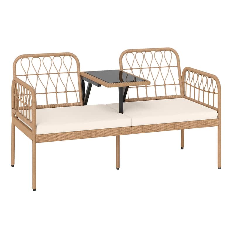 Costway PE Rattan Outdoor Loveseat with Built-in Coffee Table & Soft - See Details