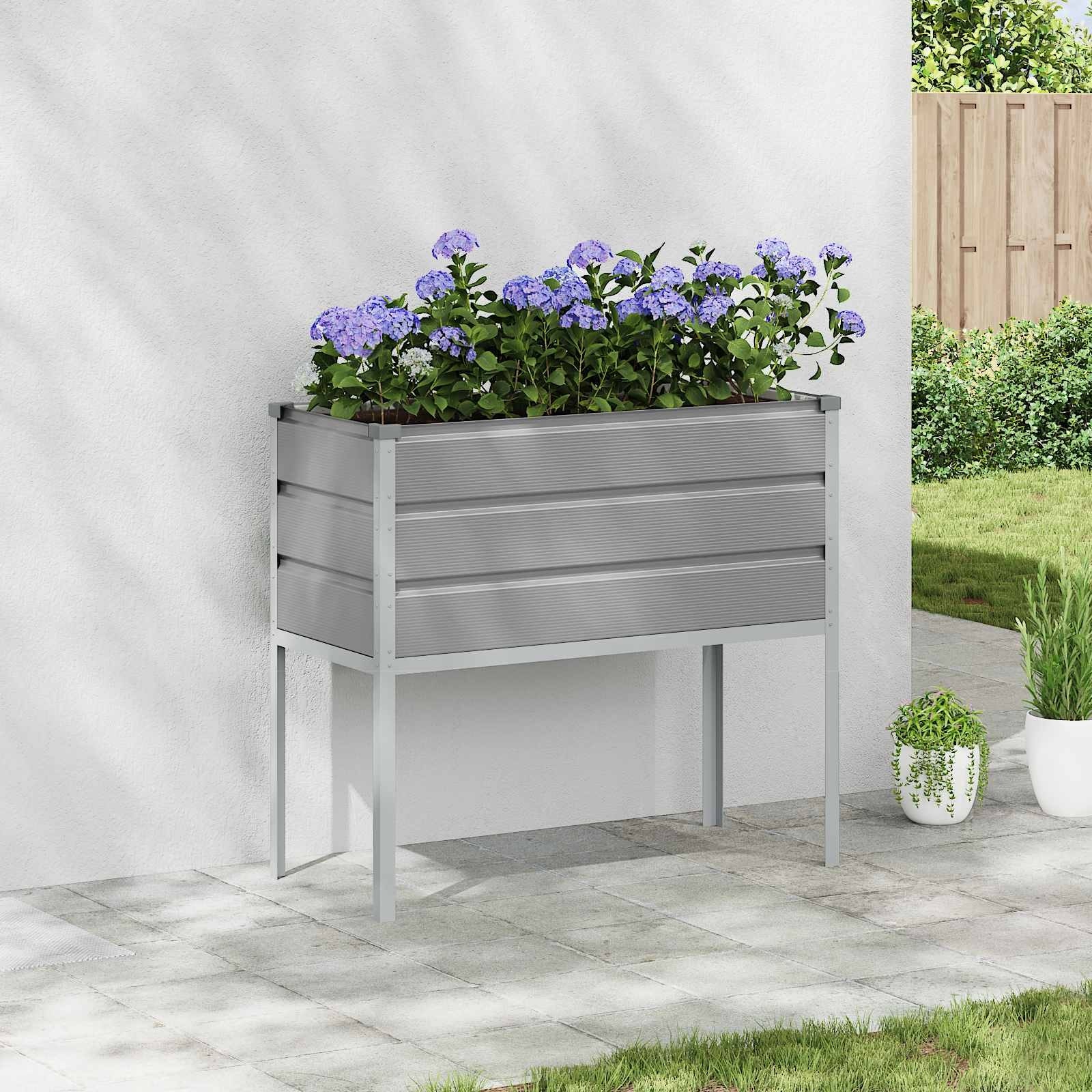 vidaXL Planter 100 x 45 x 90 cm Galvanised Steel - 39.37 x 17.72 x 35.43