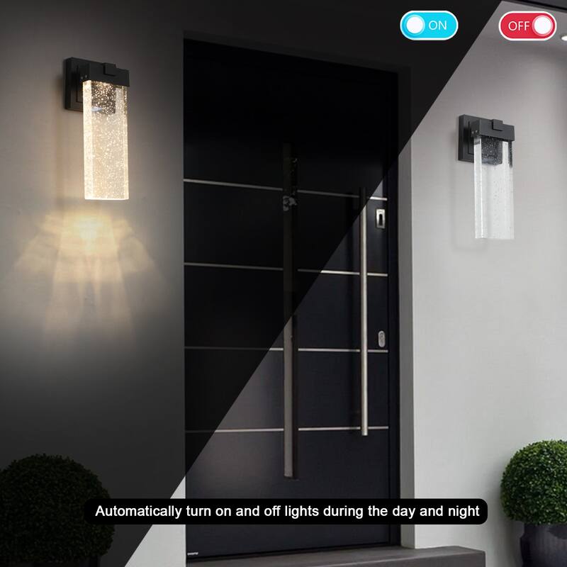 2-Pack Weatherproof Outdoor Wall Sconces – LED Bubble Crystal Fixtures with Auto Light Sensor (12W per Lamp)
