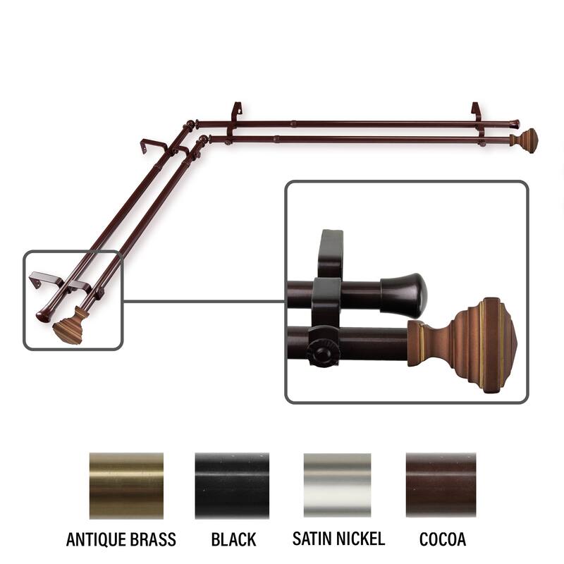 InStyleDesign Saturnino Corner Window Double Curtain Rod 13/16 inch dia. - 66 to 120 inches - Cocoa