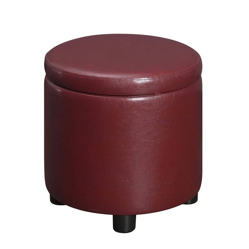 Round Accent Storage Ottoman with Reversible Tray Lid Offering Extra Storage, Decorative Style and Comfortable Seating