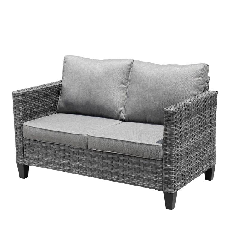 XIZZI Outdoor Rattan Wicker Loveseat with Cushions