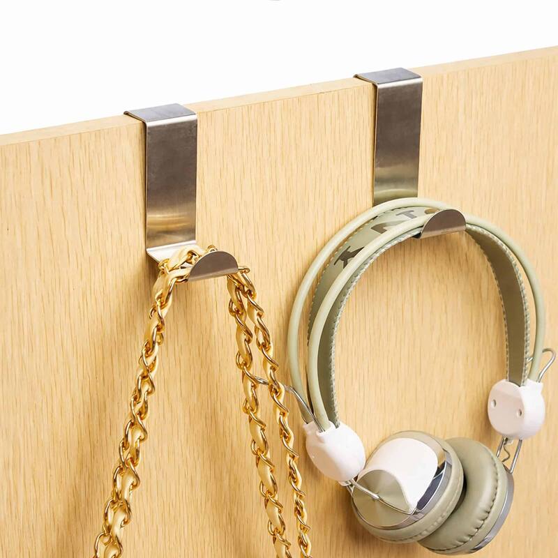 2 Stainless Steel Over the Door Hooks Space Saver Organizer 2 Pack