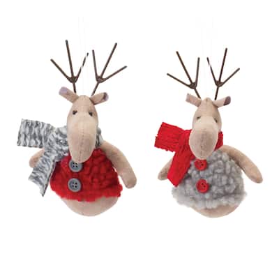 Plush Deer with Sweater Ornament (Set of 12)