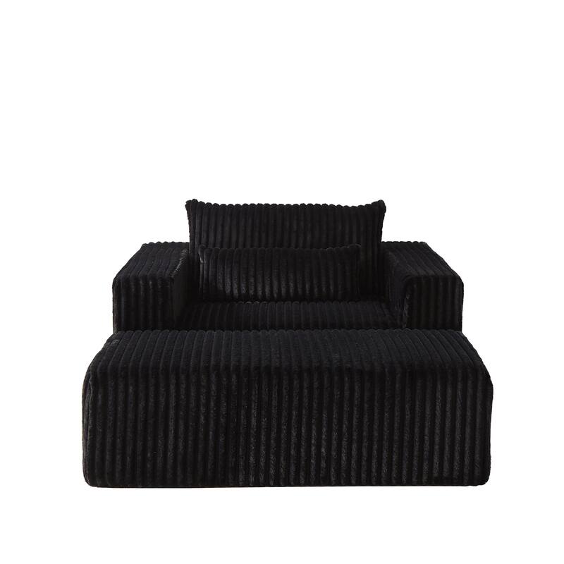 75-Inch Plush Corduroy Fabric Sofa Set with Removable Footrest for Livingroom Fluffy Modular Sleeper Sofa Chair