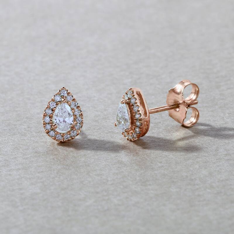 10k Gold 1/3ct TDW Diamond Pearl Stud Earrings for Women - Rose Gold