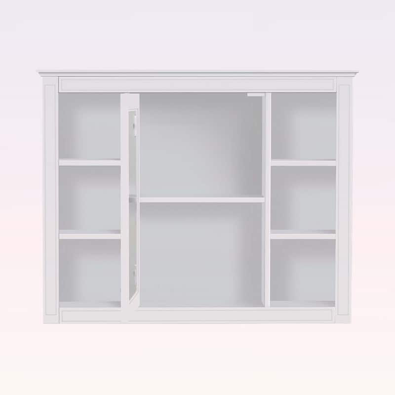 Wall-Mounted Storage Cabinet with Mirror,6 Open Shelves,Modern and Space-Saving Design for Enhanced Bathroom Organization
