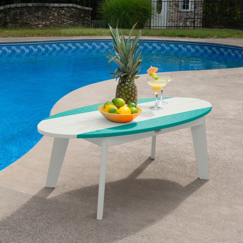 Shoreline Surfboard Outdoor Coffee Table - White and Seaglass Blue