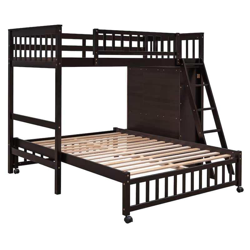 Wooden Twin Over Full Bunk Bed With Six Drawers And Flexible Shelves