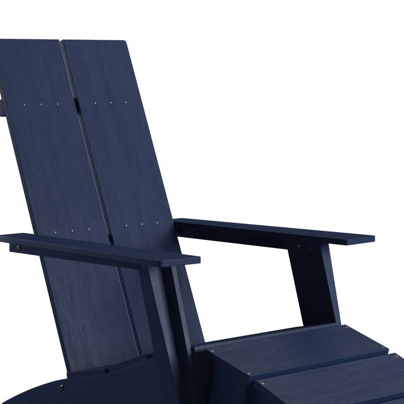 Modern All-Weather Dual Slat Adirondack Style Chair with Footrest