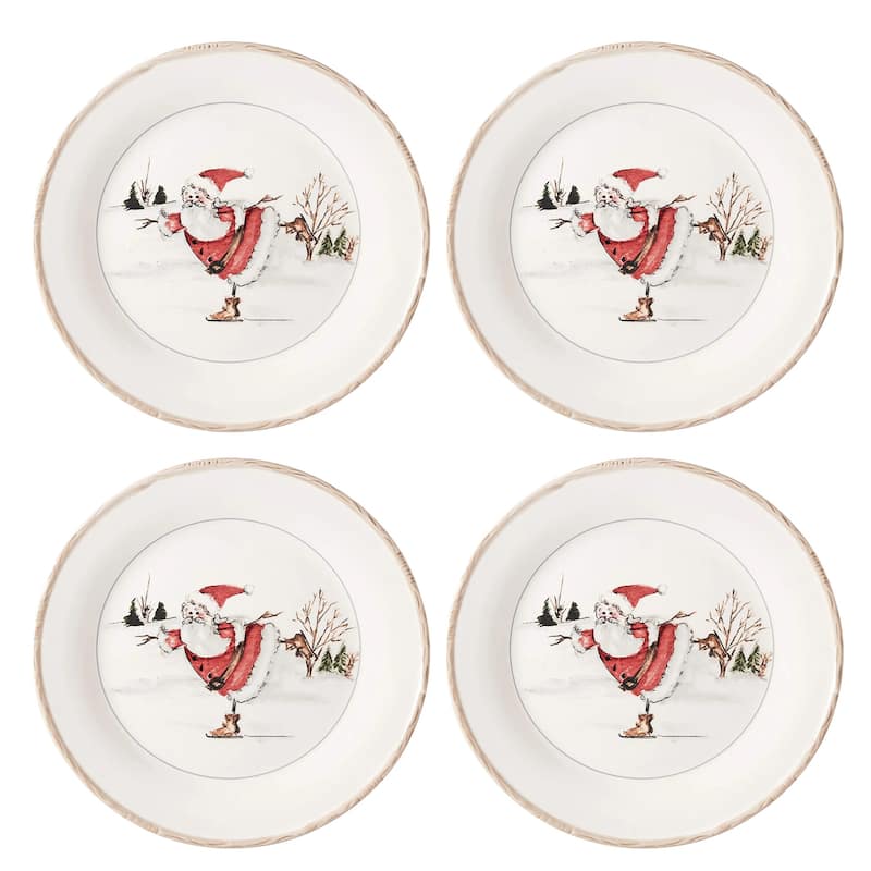 American Atelier Set of 4 Christmas Twig Holiday Dinner Plate - 11" D x 1" H - 4 Piece - 11" D x 1" H - White