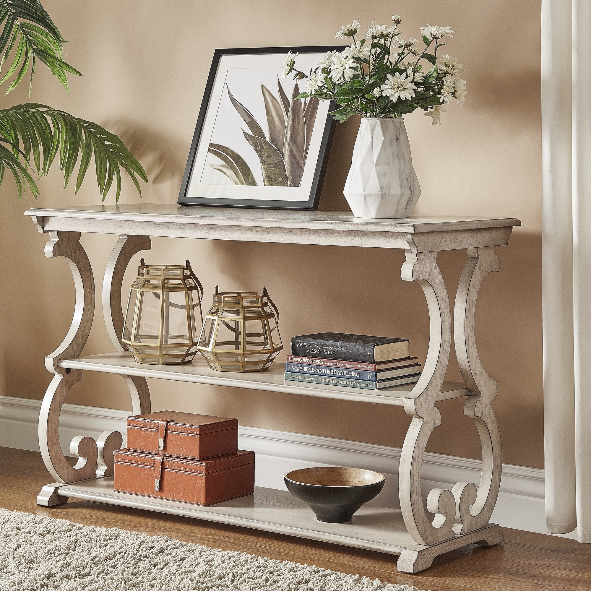 Lorraine wood scroll tv stand sofa table by inspire q classic discount