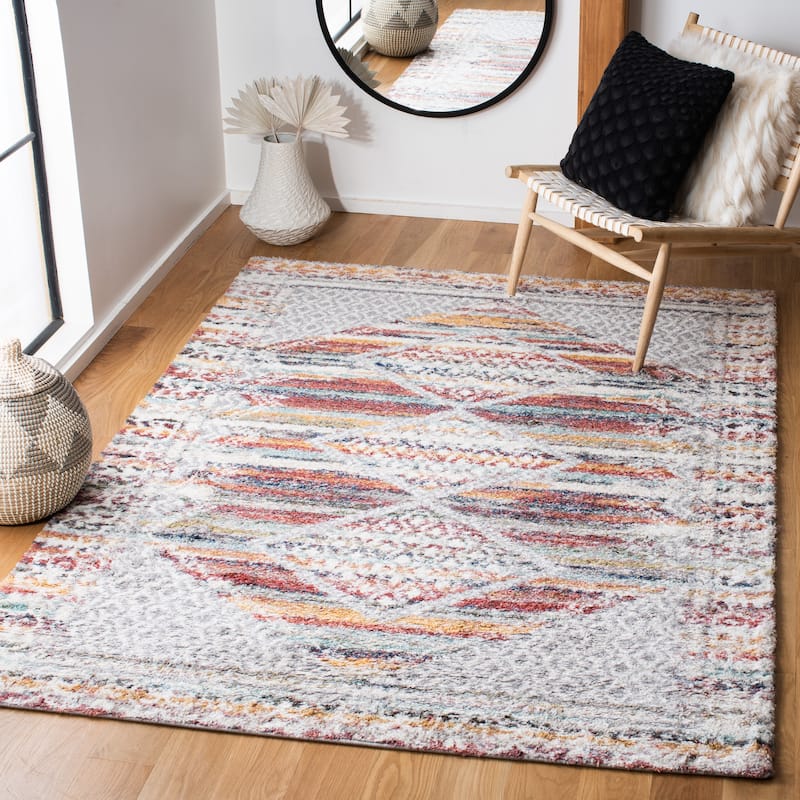 SAFAVIEH Calista Shag Jatta Abstract 1-inch Thick Rug - 4'5" x 6'5" - Ivory/Rust