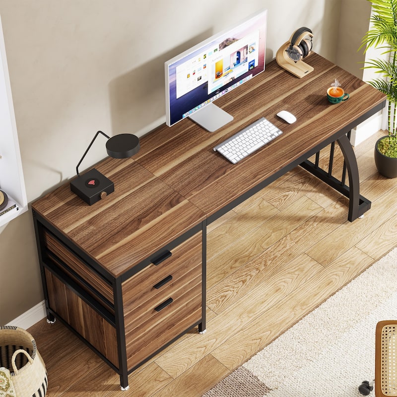 59 Inch Computer Desk with 3 Drawers, Industrial PC Desk Study Writing Table Workstation with File Storage, Home Office Desks