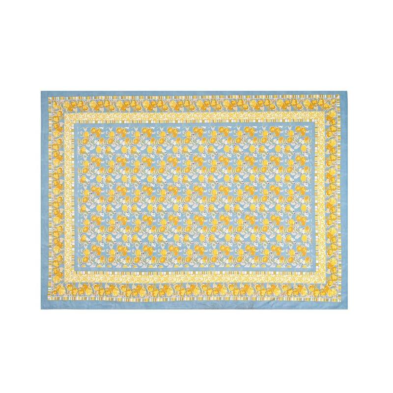 Couleur Nature Citron Tablecloth - Blue - 59" x 59" - 71" x 128" - Blue/Yellow