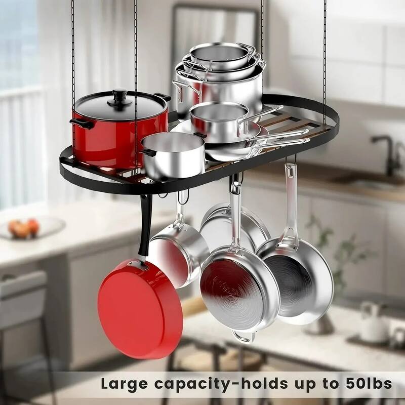 Hanging Pot Rack Ceiling Mount Cookware Organizer with 12pcs Hooks