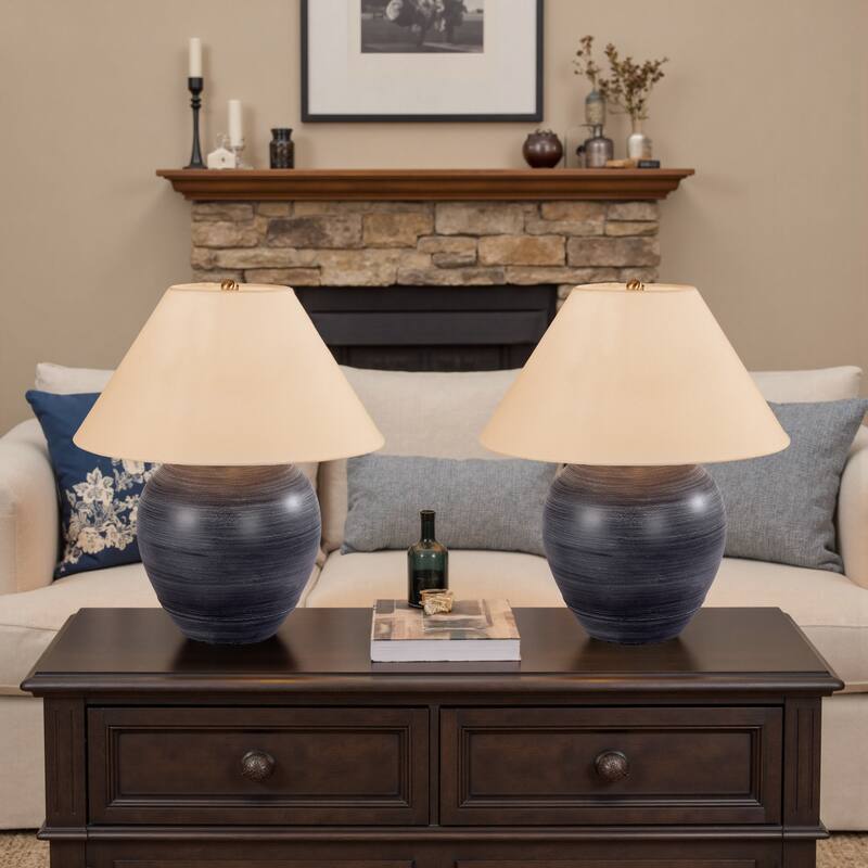 2 Pack Global Ceramic Accent Table Lamp with Linen Shade