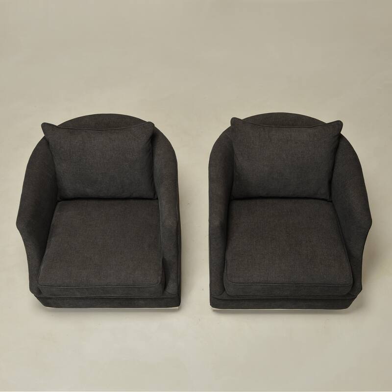 KINWELL 31" Wide Linen Fabric Upholstered Swivel Barrel Accent Chair