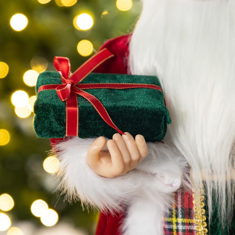 Glitzhome 18"H Faux Fur Christmas Santa Figurines with Porcelain Face