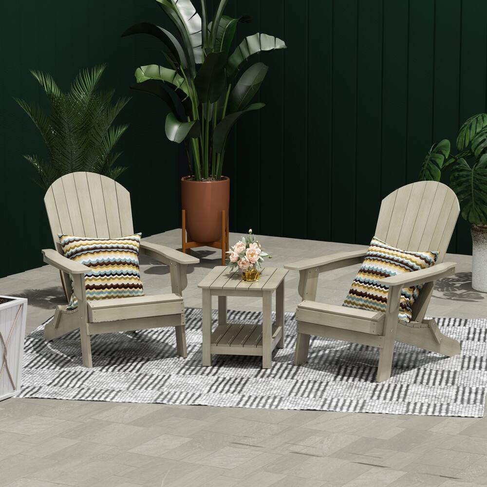 Vineyard HIPS Outdoor Folding Eco-Friendly All Weather Seashell Adirondack Chairs with Side Table (3-Piece Set)