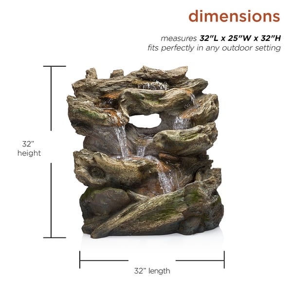 dimension image slide 1 of 4, Alpine Corporation Outdoor Multi-Tier Rainforest Rock Waterfall Fountain with LED Lights