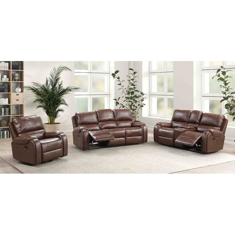 Recliner Set Sofa Chair Loveseat Center Console Brown Finish