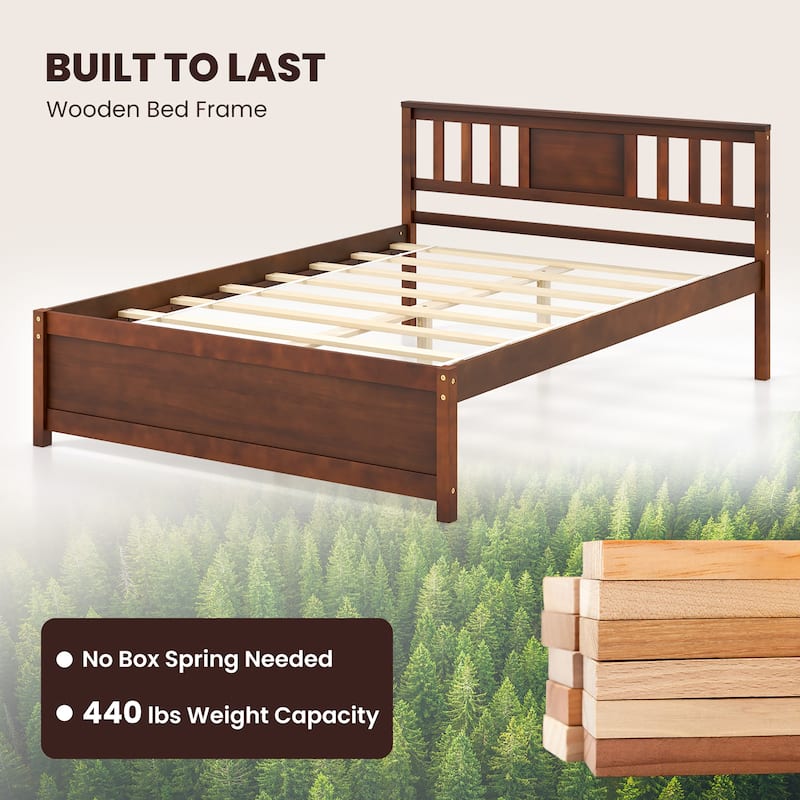 Gymax Twin/Full/Queen Size Bed Frame w/ Headboard Wood Slat Support No