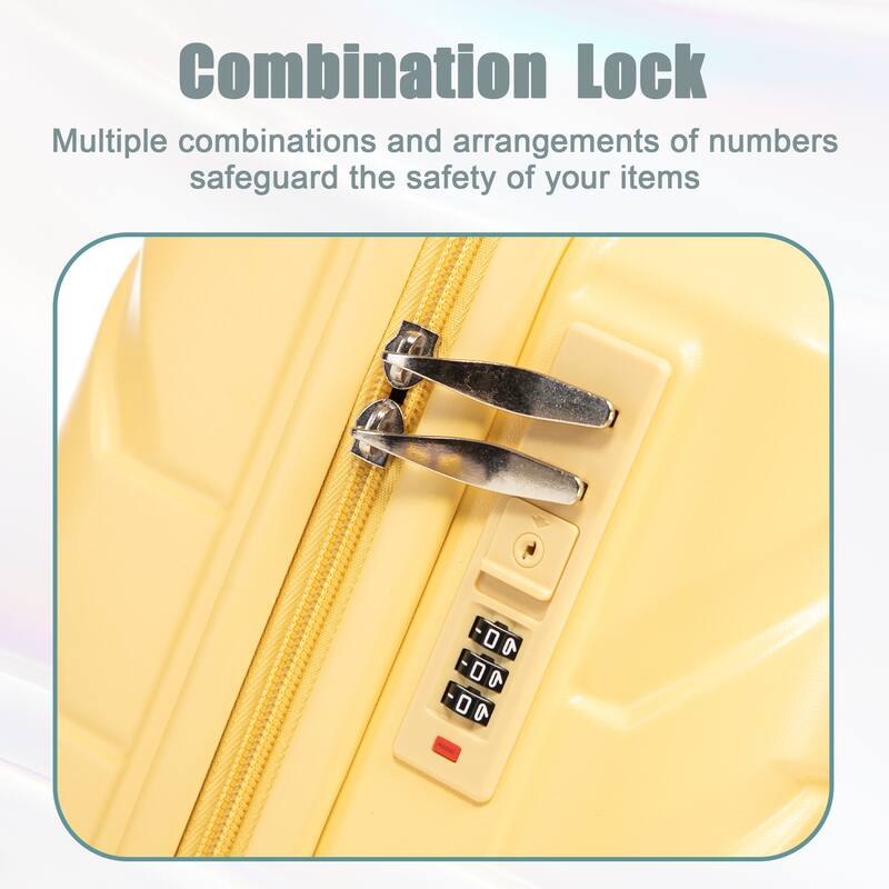 14"/20" 2-Piece, Modern Luggage Sets with Makeup Case, Spinner Wheel and Combination Lock, for Boarding Travel, Yellow