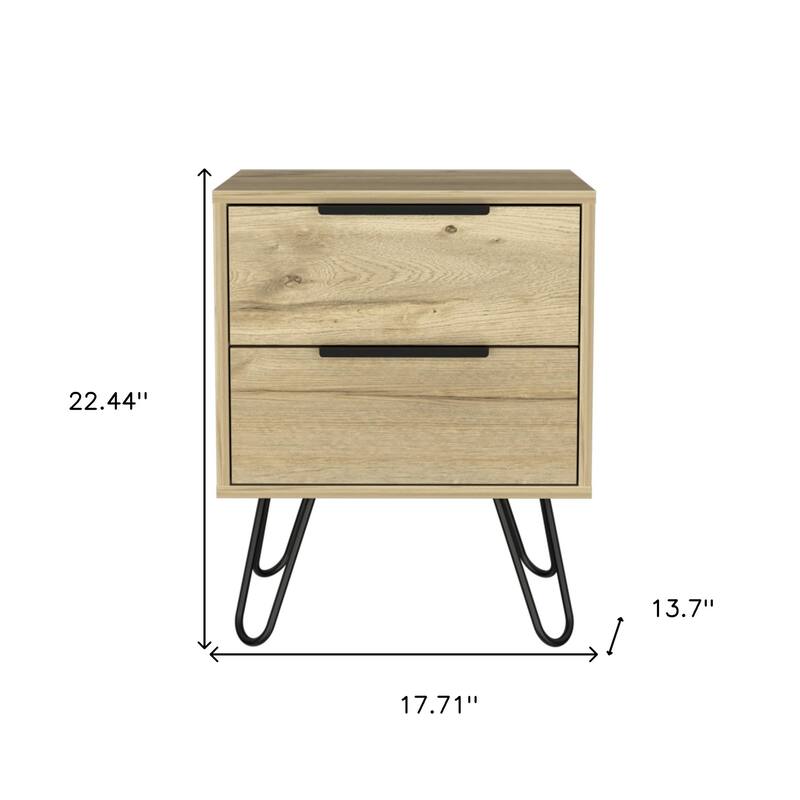 HomeRoots 22" Oak Wood Two Drawer Nightstand