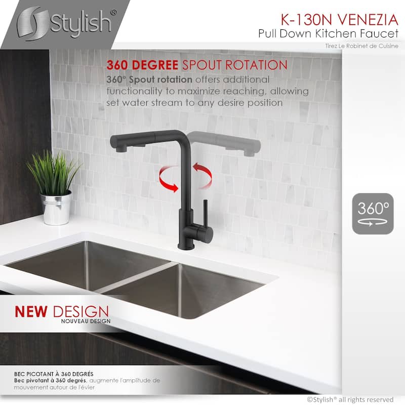 STYLISH Kitchen Sink Faucet Single Handle Pull Down Dual Mode in Stainless Steel - Faucet Height: 12 5/8" | Spout Height: 11"