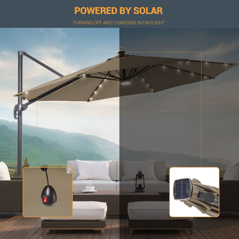 10 Ft LED Offset Cantilever Hanging Patio Umbrella by LIVOOSUN